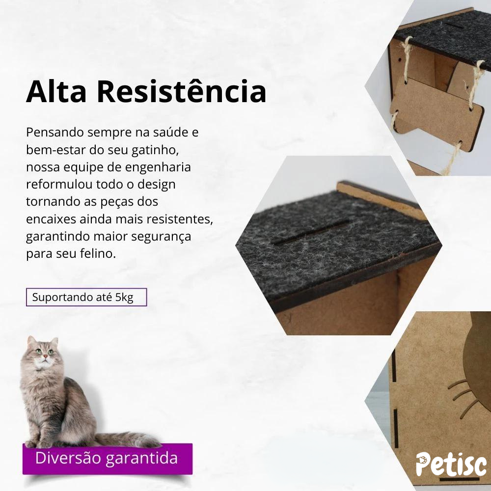 Playground Para Gatos 9 Peças Brinquedo de Gato com Arranhador Nicho Ponte Degrau Rede em MDF